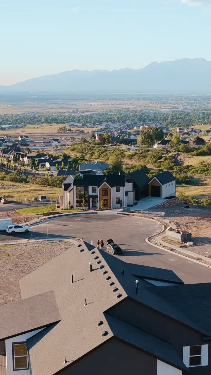 The Overlook neighborhood from above, the mountains behind